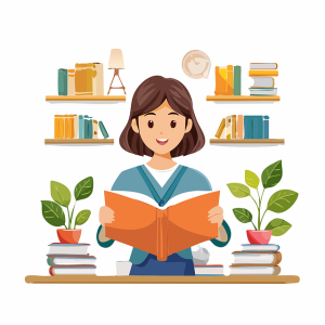 happy young woman reading a book