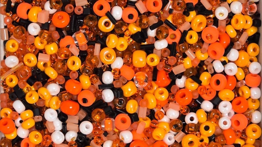 orange, black white and yellow Perler beads
